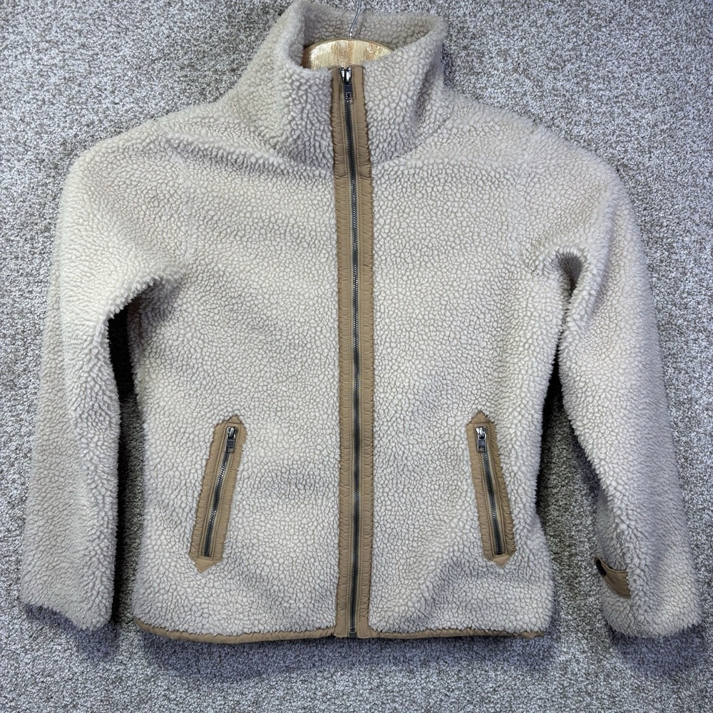 Patagonia Jacket Womens Medium Beige Sherpa Fleece Full Zip Lined Warm Pockets